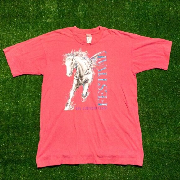 VINTAGE 1994 KENTUCKY DERBY FESTIVAL MENS SHIRT PINK FRUIT OF THE LOOM SZ LARGE - Picture 1 of 5